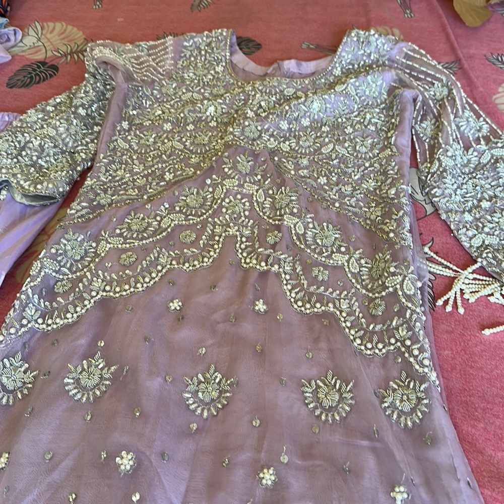 Beautiful o pakistani lilac dress stone work